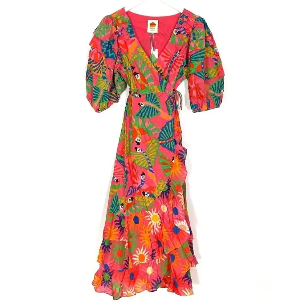 Farm Rio Macaw Ruffled Wrap Dress - Picture 3 of 14